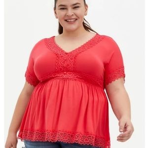 Torrid Super Soft Bright Berry Lace Babydoll Top